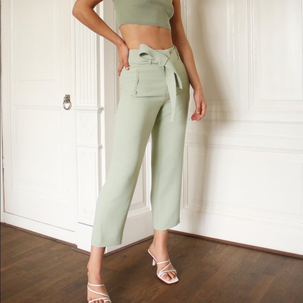 WILFRED Tie Front Pant - Silver Sage Green